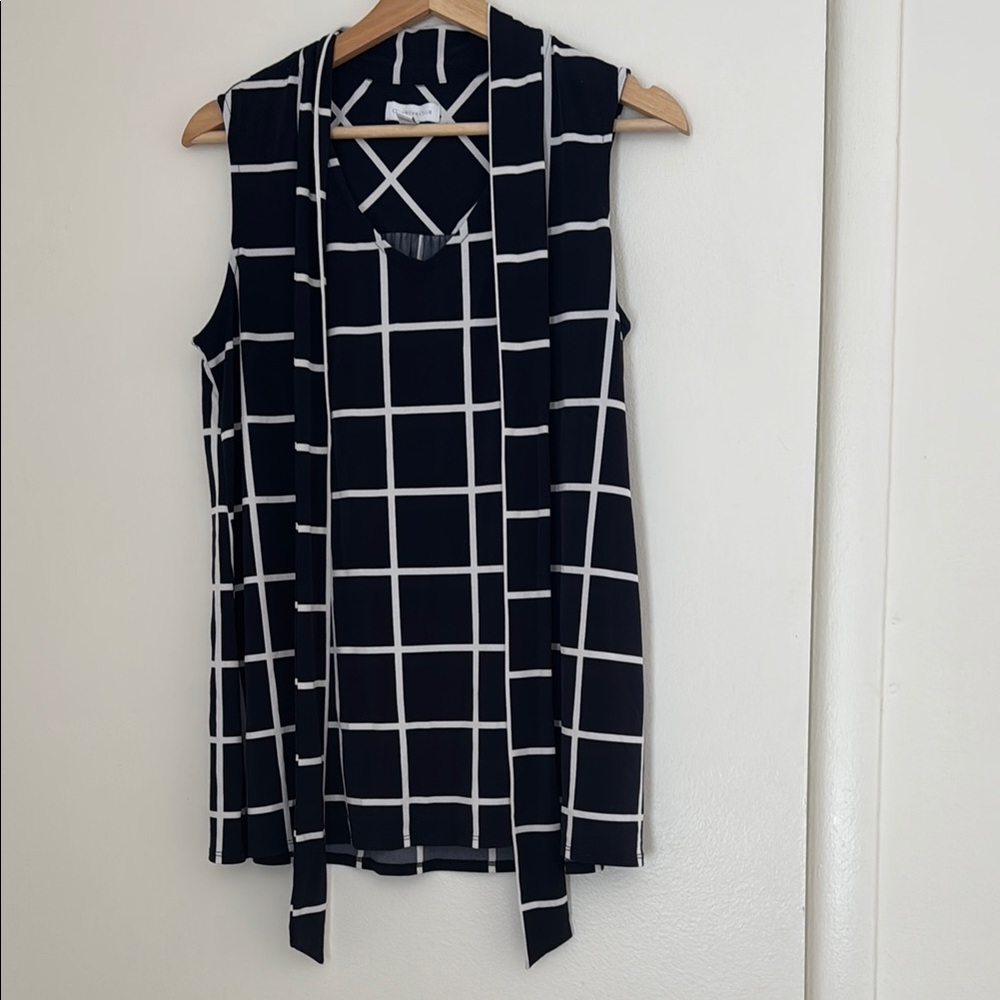 Charter Club White and Blue Graphic Tie Front Tank Top